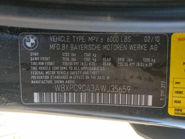 WBXPC9C43AWJ35659 - 2010 BMW X3 XDRIVE30I BLACK photo 13
