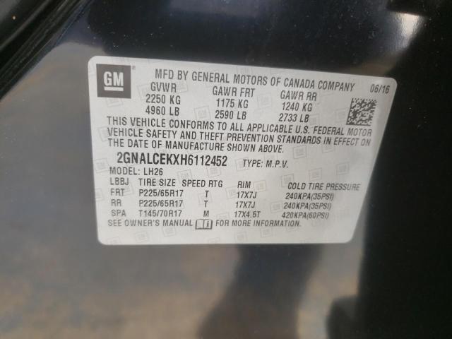 2GNALCEKXH6112452 - 2017 CHEVROLET EQUINOX LT BLACK photo 14