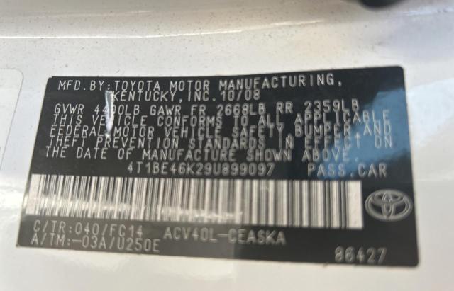 4T1BE46K29U899097 - 2009 TOYOTA CAMRY BASE Blanco foto 10