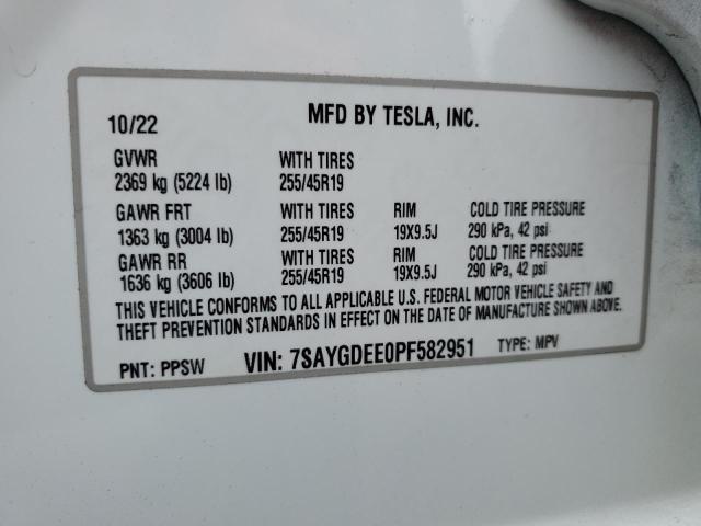 7SAYGDEE0PF582951 - 2023 TESLA MODEL Y Ақ фото 12