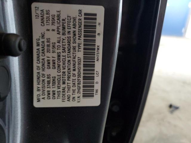 2HGFB2F59DH519537 - 2013 HONDA CIVIC LX GRAY photo 12