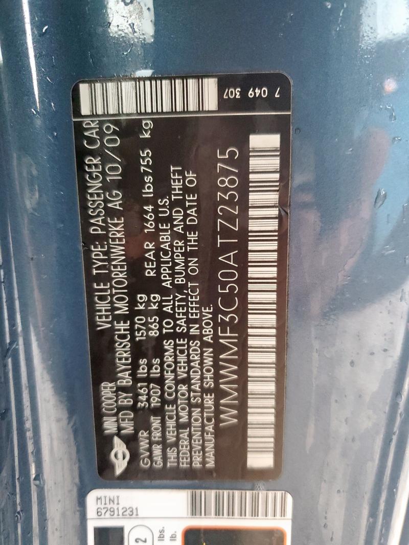 WMWMF3C50ATZ23875 - 2010 MINI COOPER 蓝色 照片 12