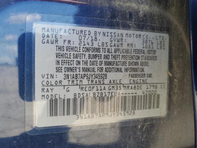 3N1AB7AP9JY345928 - 2018 NISSAN SENTRA S BLUE photo 13