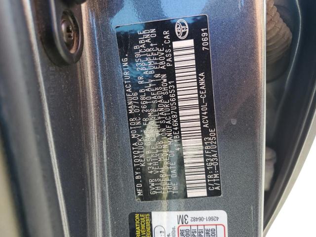 4T1BE46K87U566531 - 2007 TOYOTA CAMRY CE ნაცრისფერი ფოტო 12