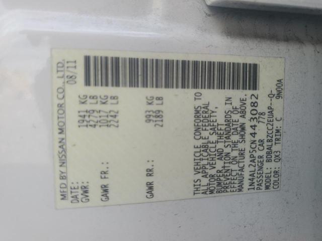 1N4AL2AP5CN443082 - 2012 NISSAN ALTIMA BASE Biały zdjęcie 13