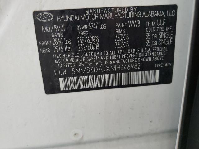 5NMS3DAJXMH346982 - 2021 HYUNDAI SANTA FE SEL أبيض صورة 14