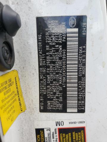 4T1BK3EK5BU629940 - 2011 TOYOTA CAMRY SE Սպիտակ լուսանկար 12