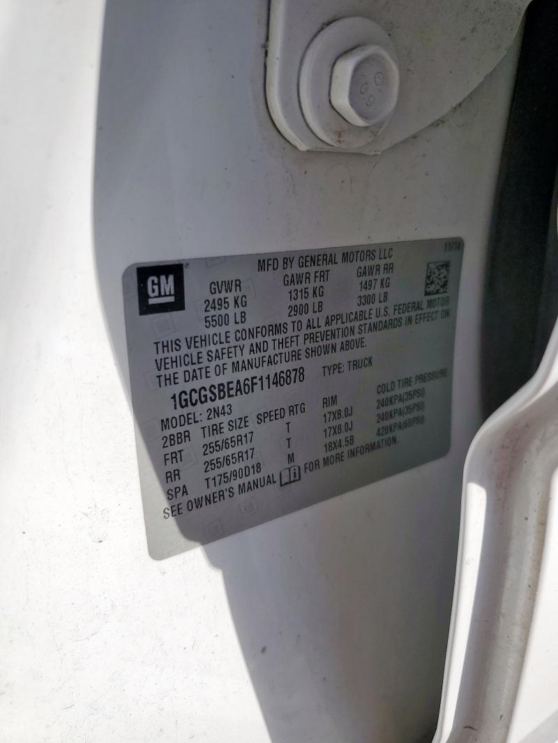 1GCGSBEA6F1146878 - 2015 CHEVROLET COLORADO LT WHITE photo 12