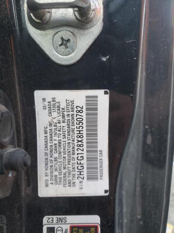 2HGFG128X8H550782 - 2008 HONDA CIVIC EX BLACK photo 12