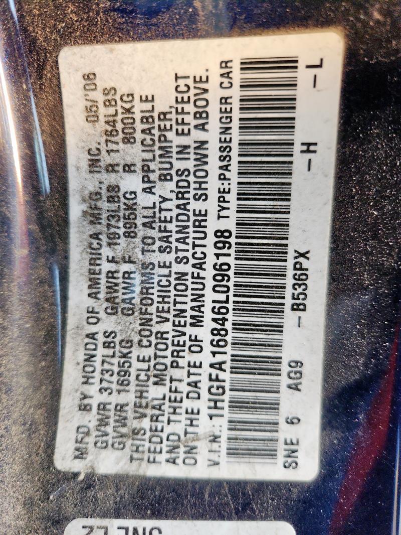 1HGFA16846L096198 - 2006 HONDA CIVIC EX BLUE photo 12