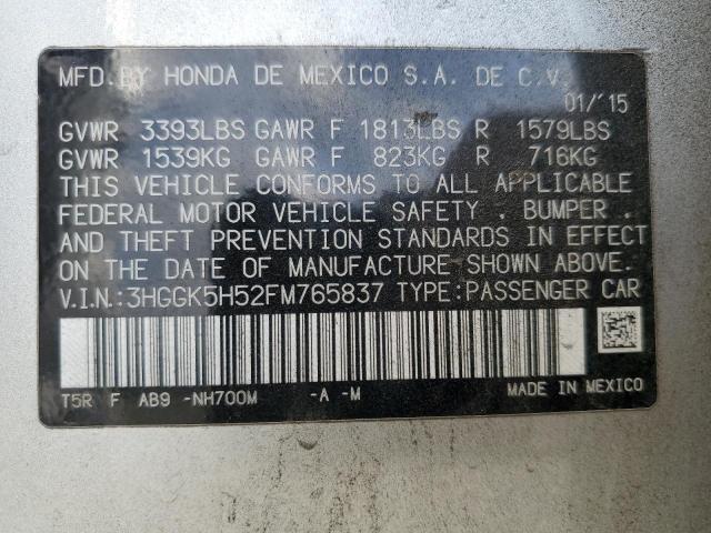 3HGGK5H52FM765837 - 2015 HONDA FIT LX Gümüş foto 12