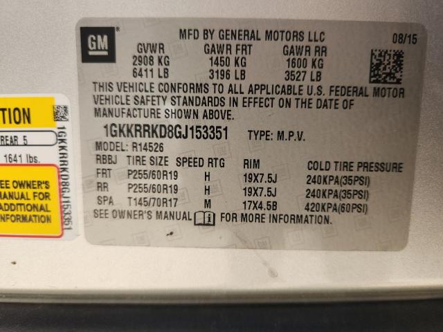 1GKKRRKD8GJ153351 - 2016 GMC ACADIA SLT-1 SILVER photo 13