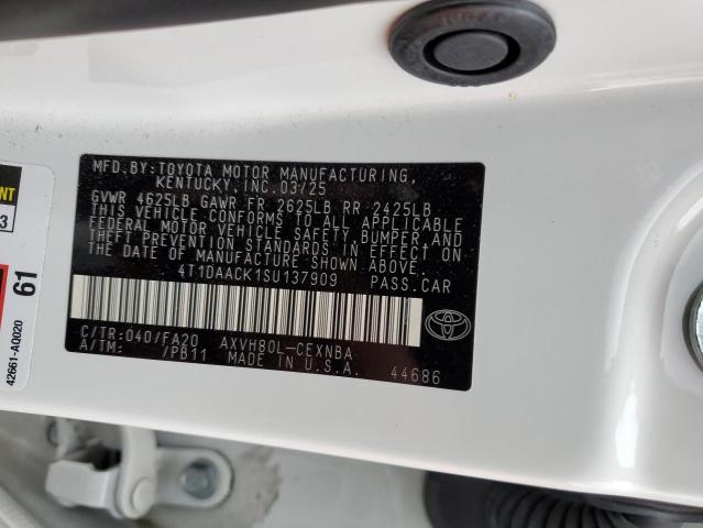 4T1DAACK1SU137909 - 2025 TOYOTA CAMRY XSE WHITE photo 13