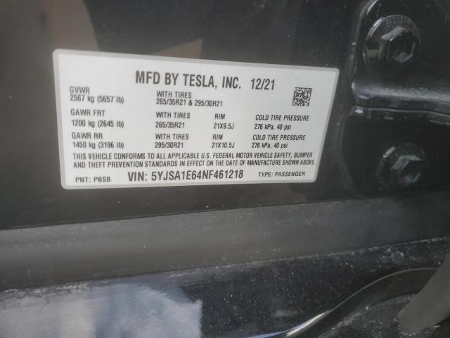 5YJSA1E64NF461218 - 2022 TESLA MODEL S BLACK photo 13