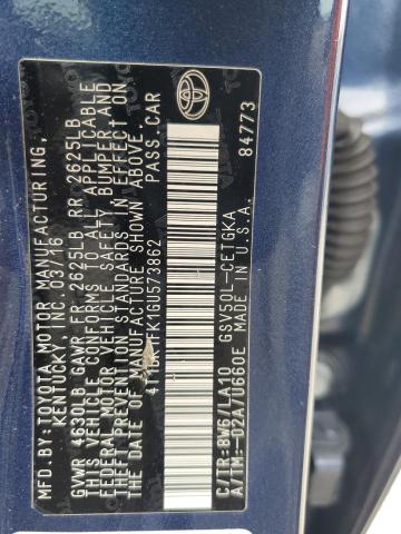 4T1BK1FK1GU573862 - 2016 TOYOTA CAMRY XSE ლურჯი ფოტო 12