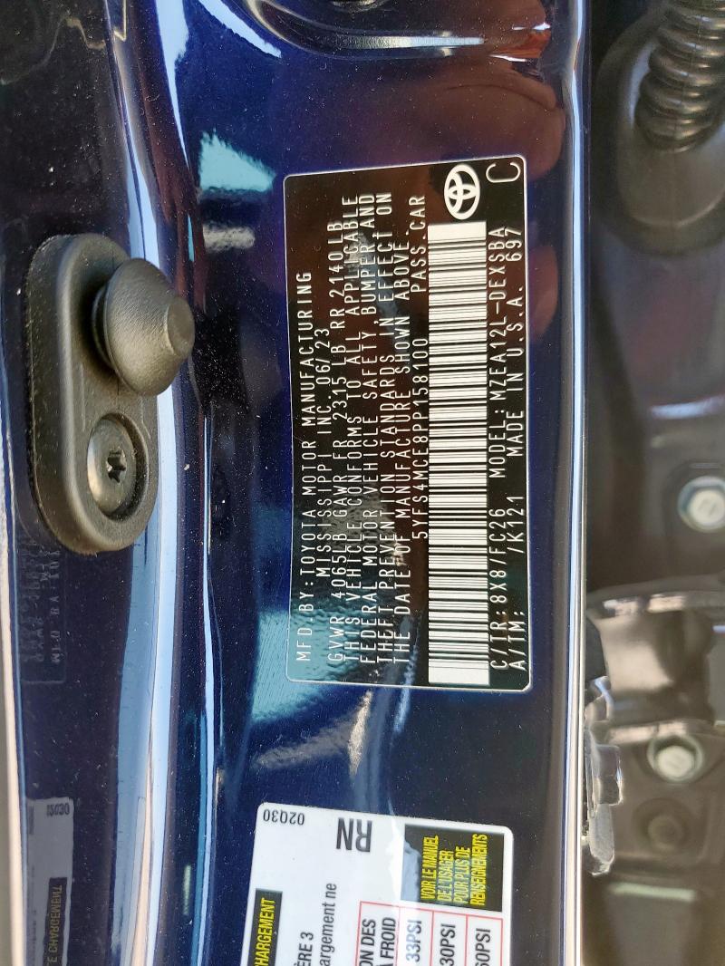 5YFS4MCE8PP158100 - 2023 TOYOTA COROLLA SE BLUE photo 12