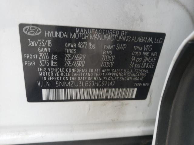 5NMZU3LB2JH097147 - 2018 HYUNDAI SANTA FE S თეთრი ფოტო 12