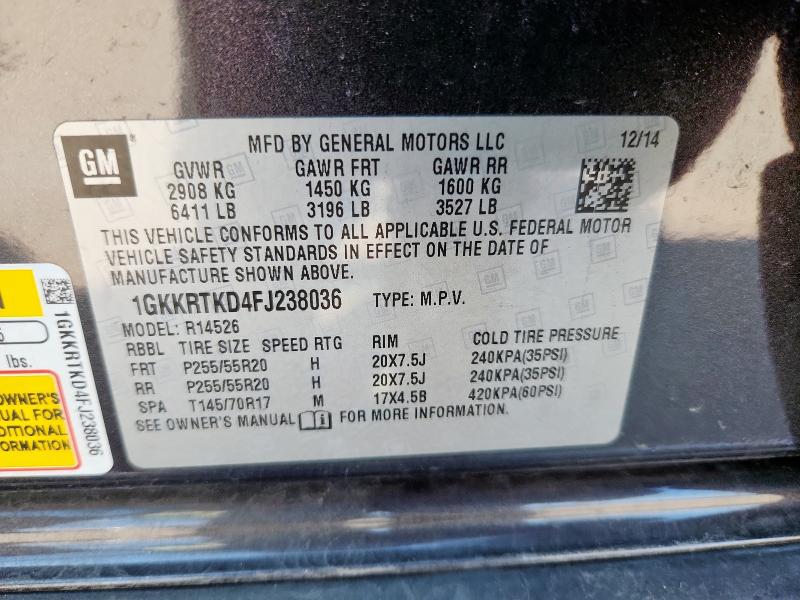 1GKKRTKD4FJ238036 - 2015 GMC ACADIA DENALI GRAY photo 13