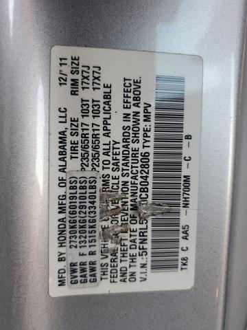 5FNRL5H20CB042806 - 2012 HONDA ODYSSEY LX SILVER photo 13