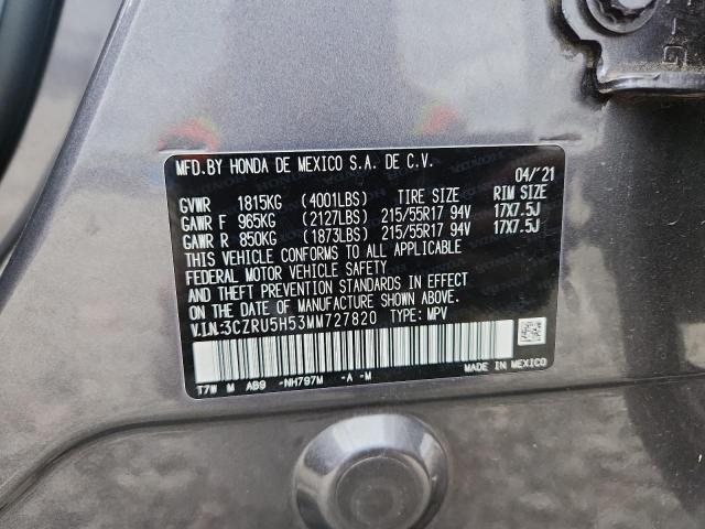 3CZRU5H53MM727820 - 2021 HONDA HR-V EX GRAY photo 13