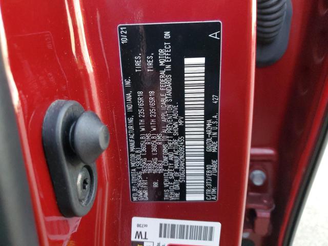 5TDGZRAH2NS092455 - 2022 TOYOTA HIGHLANDER XLE RED photo 13