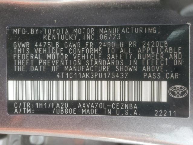 4T1C11AK3PU175437 - 2023 TOYOTA CAMRY LE GRAY photo 12
