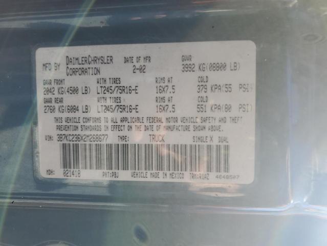 3B7KC236X2M268677 - 2002 DODGE RAM 2500 蓝色 照片 12