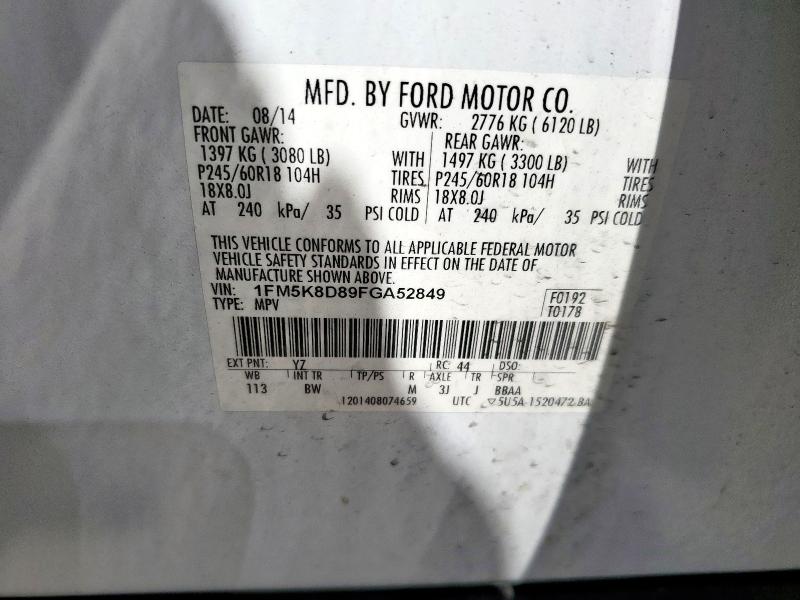 1FM5K8D89FGA52849 - 2015 FORD EXPLORER XLT WHITE photo 13