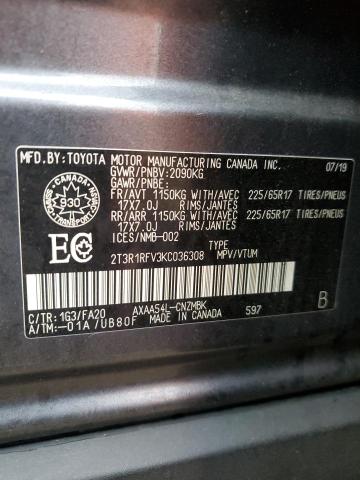 2T3R1RFV3KC036308 - 2019 TOYOTA RAV4 XLE ნაცრისფერი ფოტო 14