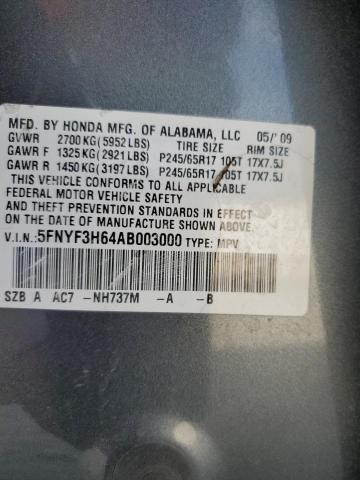 5FNYF3H64AB003000 - 2010 HONDA PILOT EXL CHARCOAL photo 13