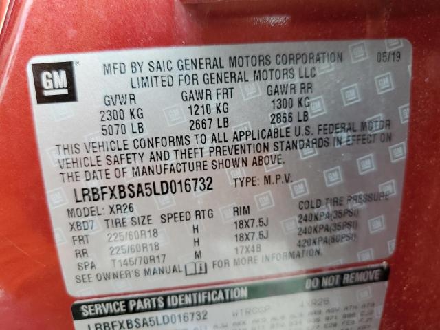 LRBFXBSA5LD016732 - 2020 BUICK ENVISION PREFERRED წითელი ფოტო 13