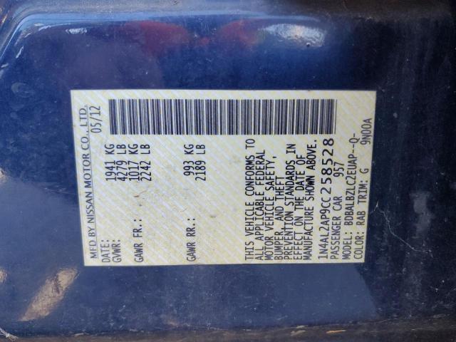 1N4AL2AP9CC258528 - 2012 NISS ALTIMA BASE Синий фото 12