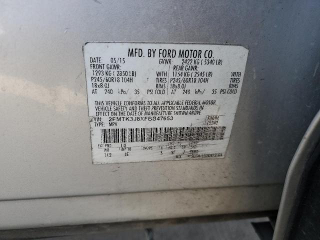 2FMTK3J8XFBB47653 - 2015 FORD EDGE SEL SILVER photo 12