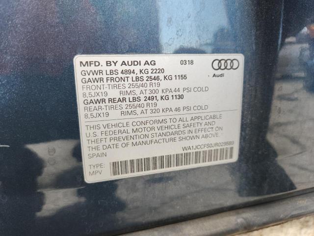 WA1JCCFS0JR029589 - 2018 AUDI Q3 PREMIUM PLUS Mavi fotoğraf 12