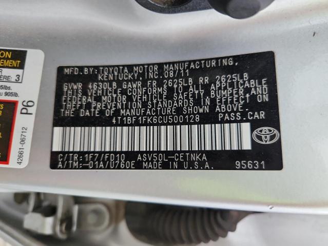 4T1BF1FK6CU500128 - 2012 TOYOTA CAMRY BASE ვერცხლისფერი ფოტო 13