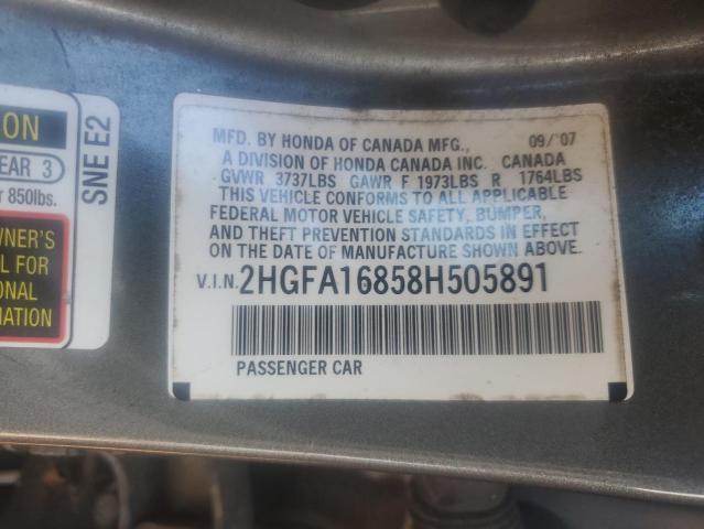 2HGFA16858H505891 - 2008 HONDA CIVIC EX Graphit Foto 12