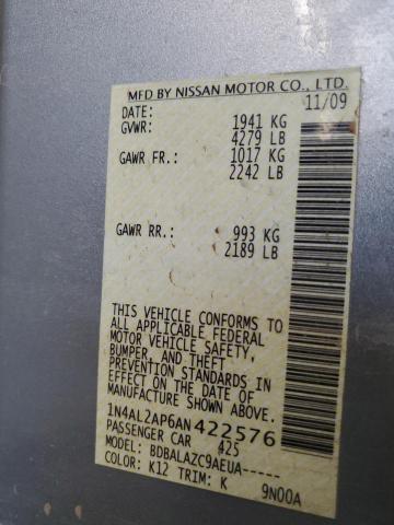 1N4AL2AP6AN422576 - 2010 NISSAN ALTIMA BASE ვერცხლისფერი ფოტო 12