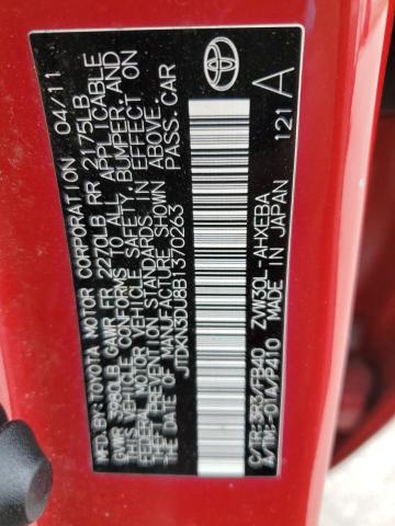 JTDKN3DU8B1370263 - 2011 TOYOTA PRIUS წითელი ფოტო 13