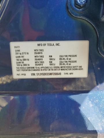 5YJYGDEE5MF208649 - 2021 TESLA MODEL Y BLUE photo 13