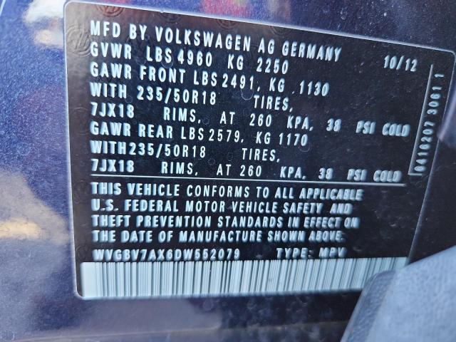 WVGBV7AX6DW552079 - 2013 VOLKSWAGEN TIGUAN S Կապույտ լուսանկար 13