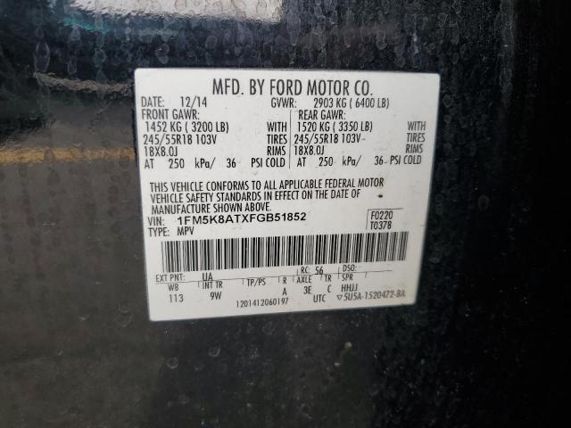 1FM5K8ATXFGB51852 - 2015 FORD EXPLORER POLICE INTERCEPTOR Czarny zdjęcie 13