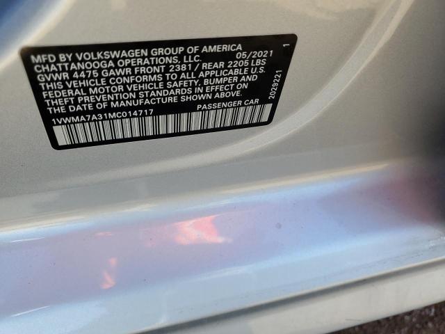 1VWMA7A31MC014717 - 2021 VOLKSWAGEN PASSAT R-LINE ვერცხლისფერი ფოტო 12