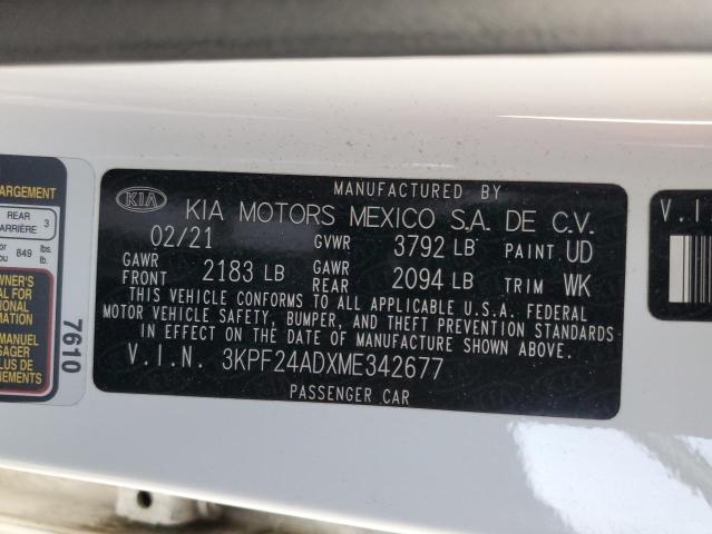 3KPF24ADXME342677 - 2021 KIA FORTE FE WHITE photo 12