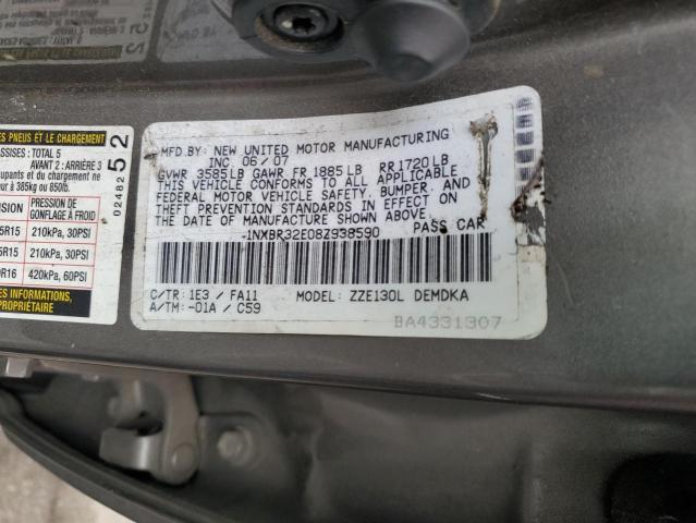 1NXBR32E08Z938590 - 2008 TOYOTA COROLLA CE ნაცრისფერი ფოტო 12