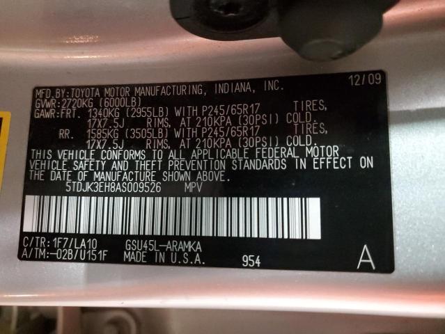 5TDJK3EH8AS009526 - 2010 TOYOTA HIGHLANDER SE Gümüş foto 13