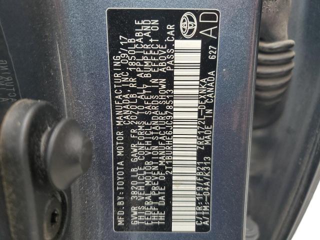 2T1BURHE6JC978513 - 2018 TOYOTA COROLLA L GRAY photo 12