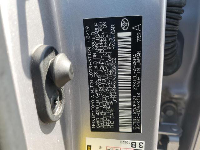 JTNKHMBX6K1058402 - 2019 TOYOTA C-HR XLE Plata foto 13