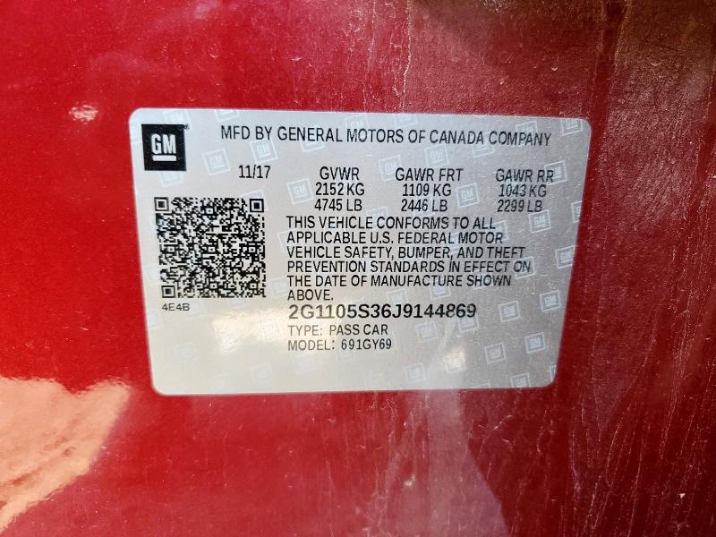 2G1105S36J9144869 - 2018 CHEVROLET IMPALA LT Qırmızı foto 12