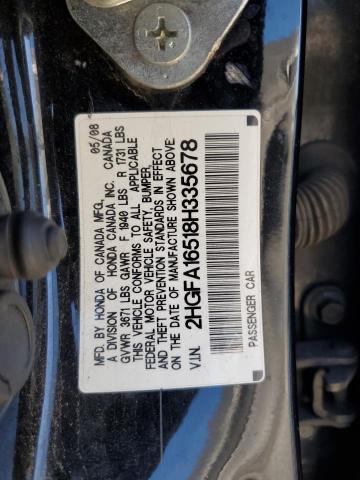 2HGFA16518H335678 - 2008 HONDA CIVIC LX Սև լուսանկար 12