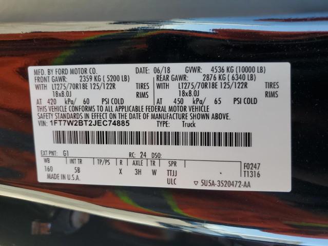 1FT7W2BT2JEC74885 - 2018 FORD F250 SUPER DUTY Қара фото 12